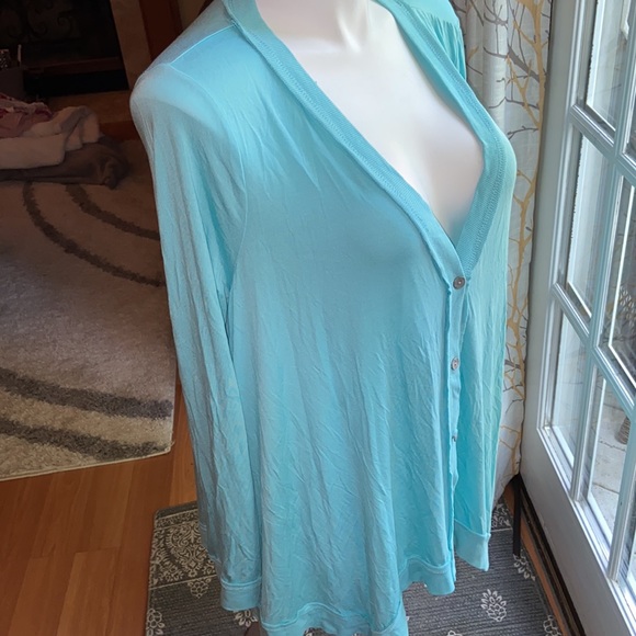 NWOT L PEACE LOVE WORLD AQUA CARDIGAN POCKETS - Picture 3 of 15